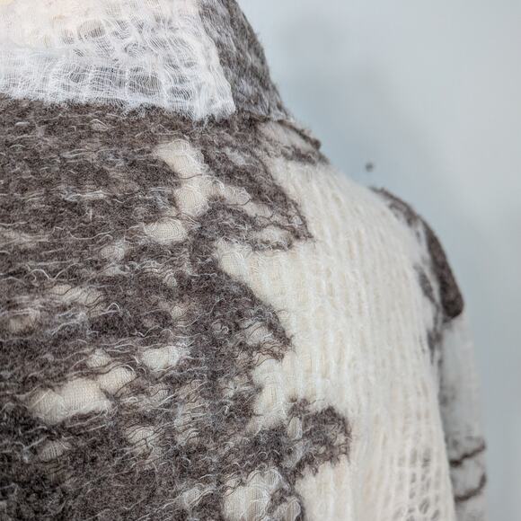 Wool Blend Cardigan Sweater Top OS Brown White Artsy Gauze Lagenlook Avant Garde - Picture 9 of 11